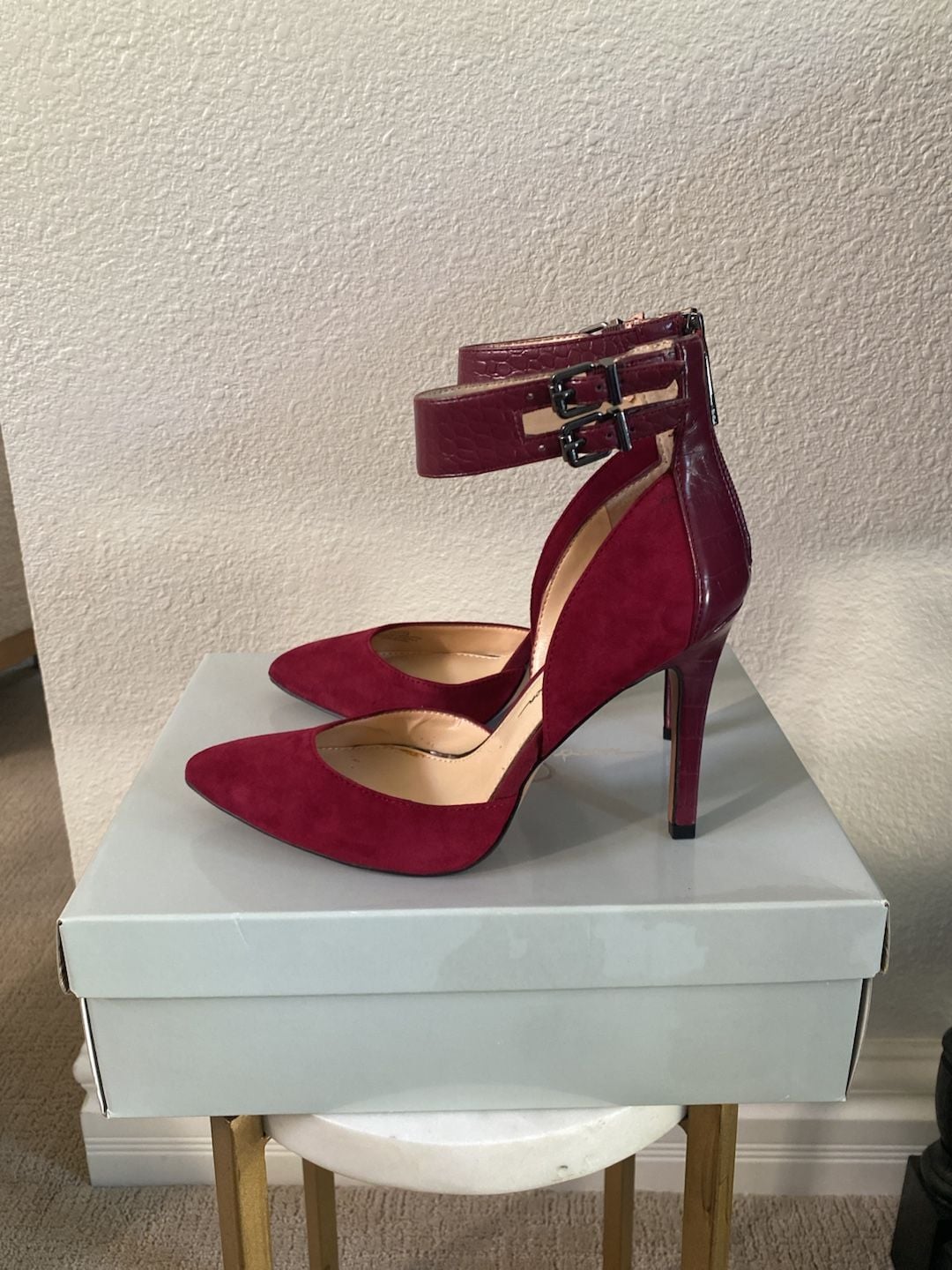 Jessica Simpson Pumps Size 8M Red Suede Ankle Strap Heels 10