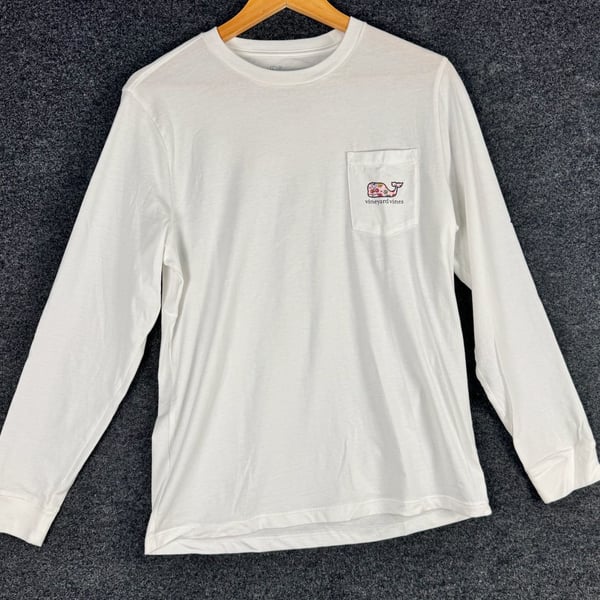 Vineyard Vines Long Sleeve Pocket T-Shirt White Fall Pumpkin Whale