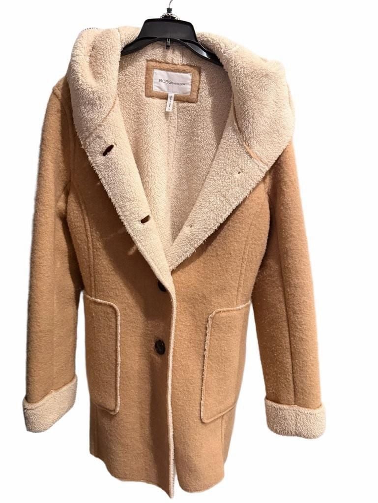 BCBGeneration Tan Sherpa Lined Hooded Coat Size M 2