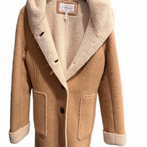 BCBGeneration Tan Sherpa Lined Hooded Coat Size M