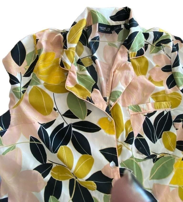 Rachel Zoe Floral Leaf Pajama Set Size M Button Down Shorts 3