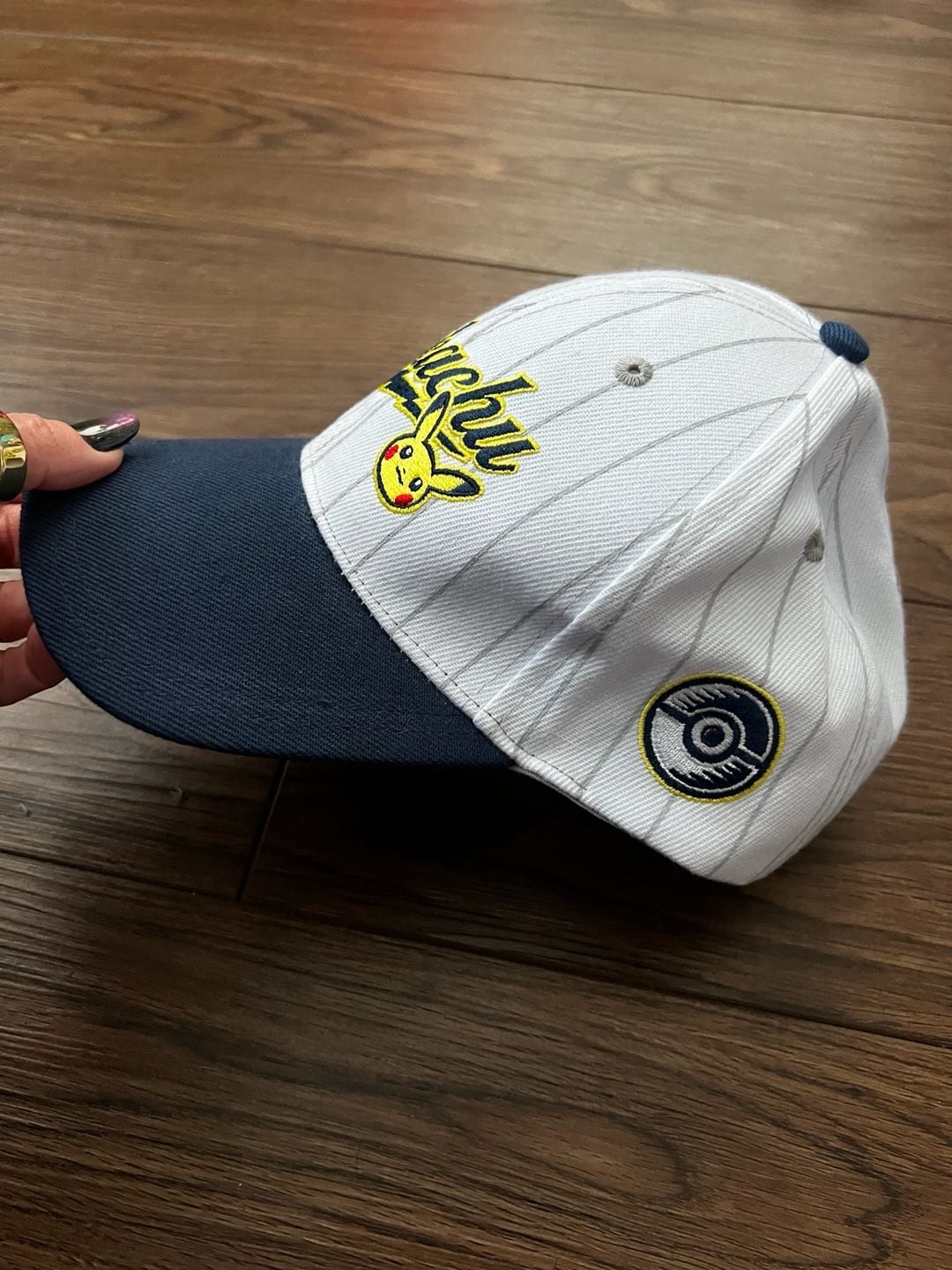 Pokemon Center Pikachu Hat Adult One Size Navy White Pinstripe Baseball Cap 2