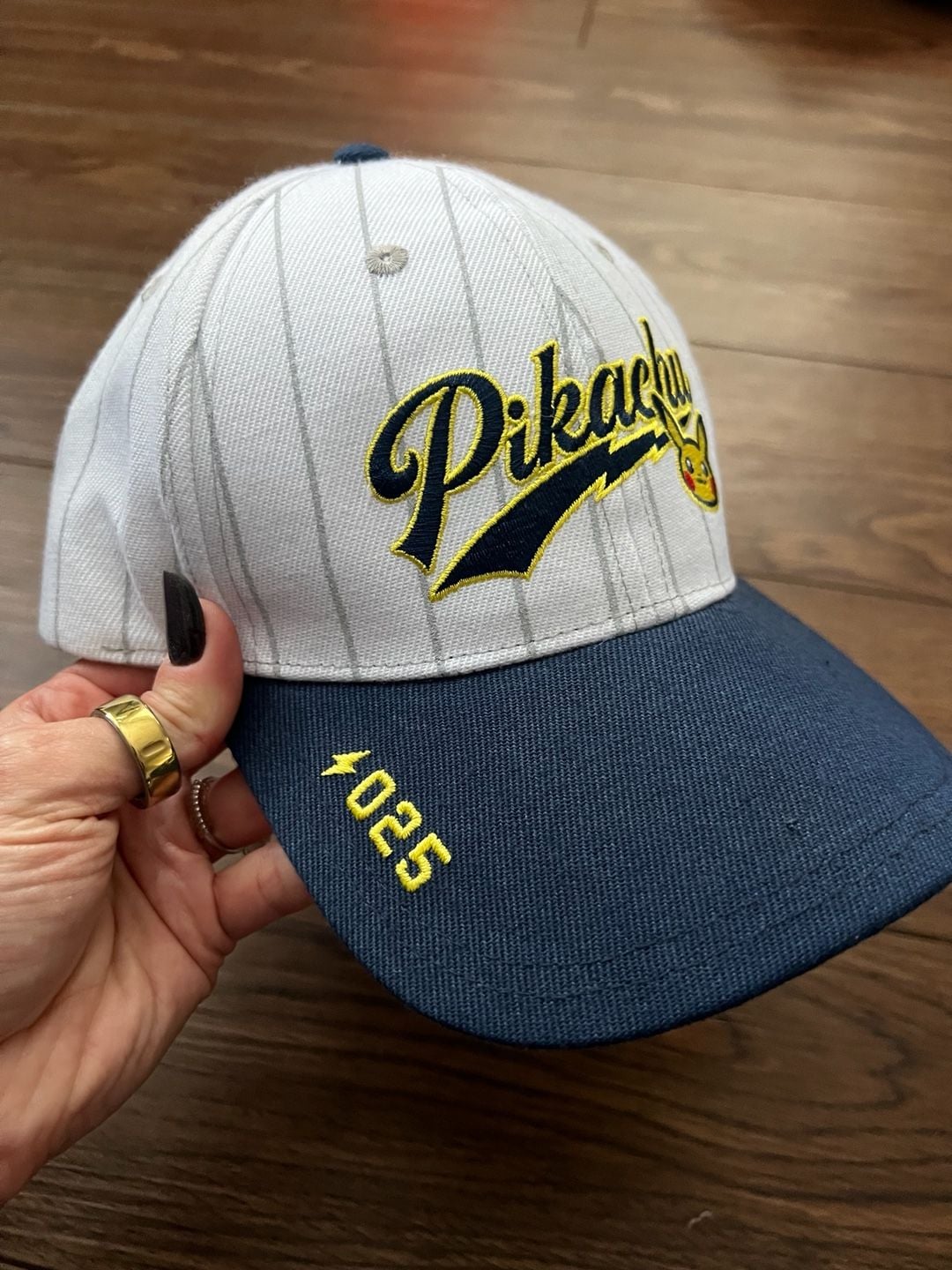 Pokemon Center Pikachu Hat Adult One Size Navy White Pinstripe Baseball Cap 3