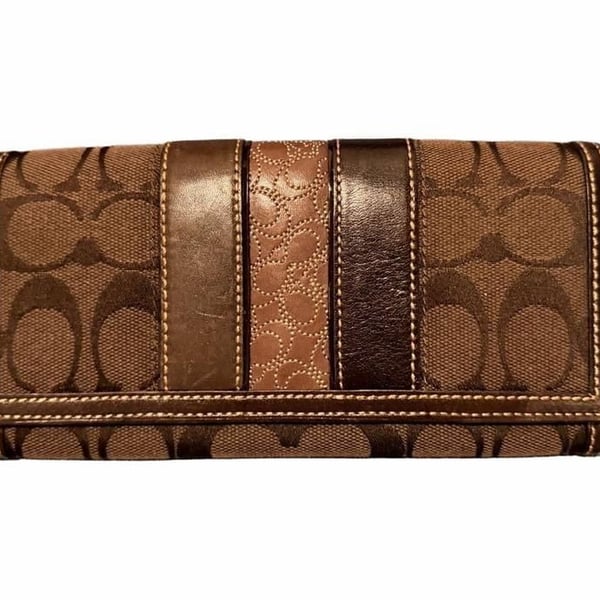 Coach Signature Stripe Slim Envelope Wallet Brown Leather