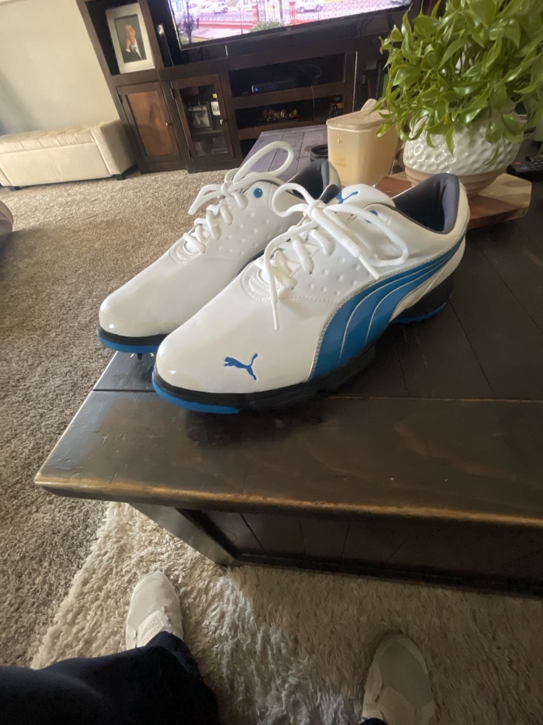 New Puma Amp Sport Golf Shoes White Blue Size 11 2