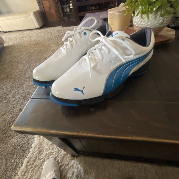 New Puma Amp Sport Golf Shoes White Blue Size 11