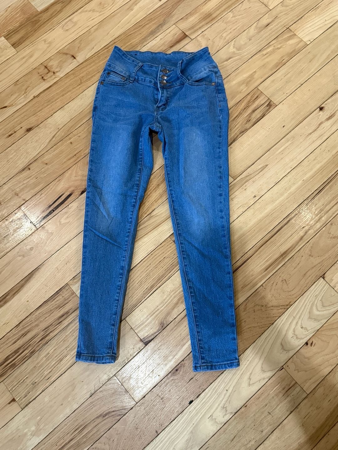 U.W.J. High Rise Super Skinny Jeans Blue Triple Button 2