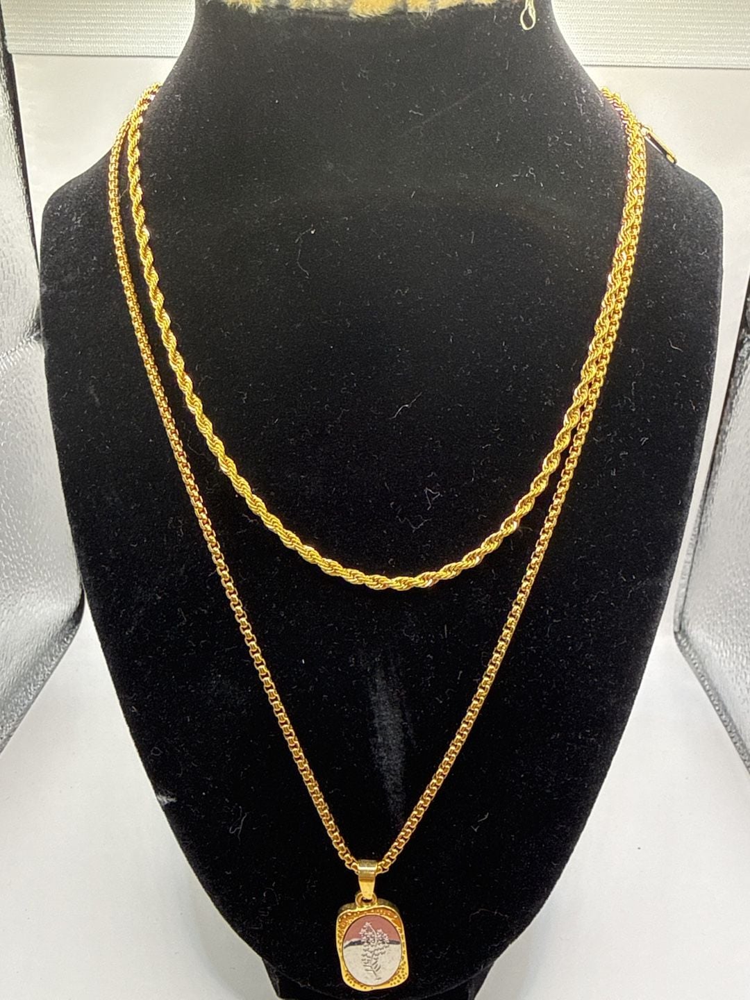 S.steel Gold Tone Rope Chain Necklace with Pendant and Adjustable Chain 2
