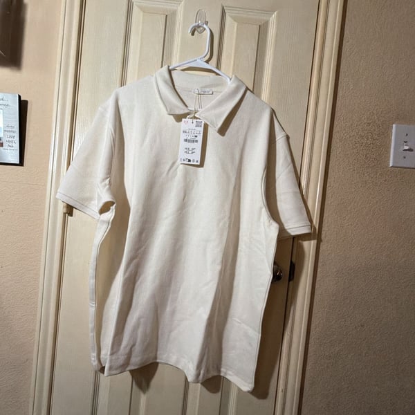 Zara Textured Short Sleeve Polo Shirt White XXL