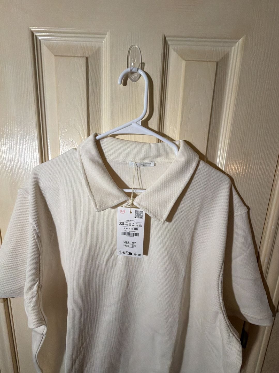 Zara Textured Short Sleeve Polo Shirt White XXL 3