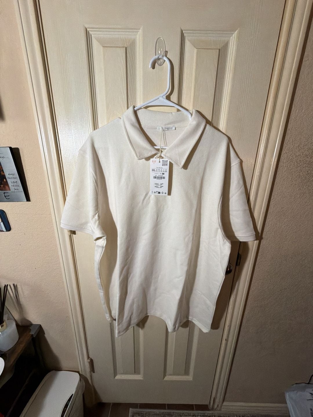 Zara Textured Short Sleeve Polo Shirt White XXL 4