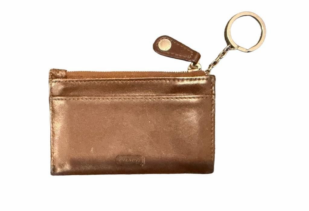 Coach Brown Leather Zip Card Case Wallet with Keychain 4