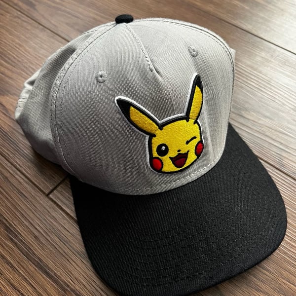Pokemon Pikachu Snapback Hat One Size Grey Black Baseball Cap