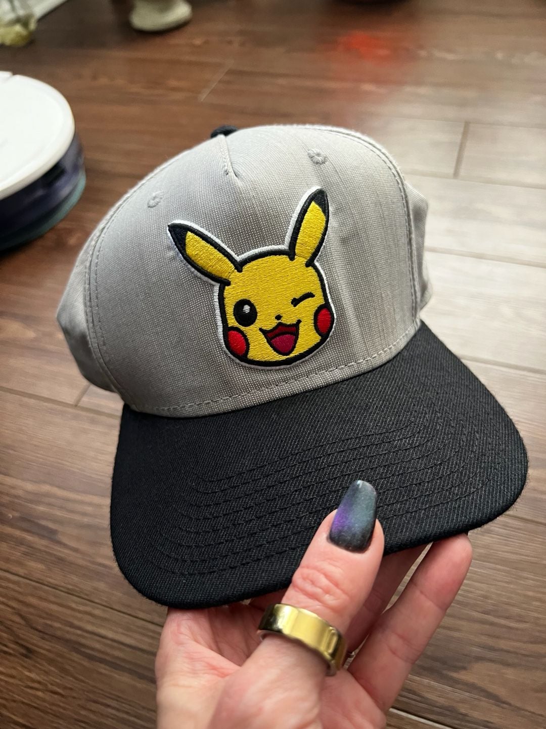Pokemon Pikachu Snapback Hat One Size Grey Black Baseball Cap 2