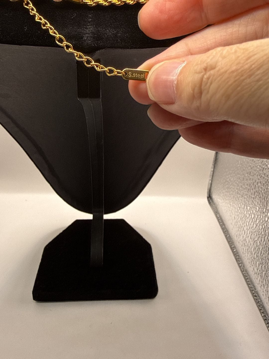 S.steel Gold Tone Rope Chain Necklace with Pendant and Adjustable Chain 7