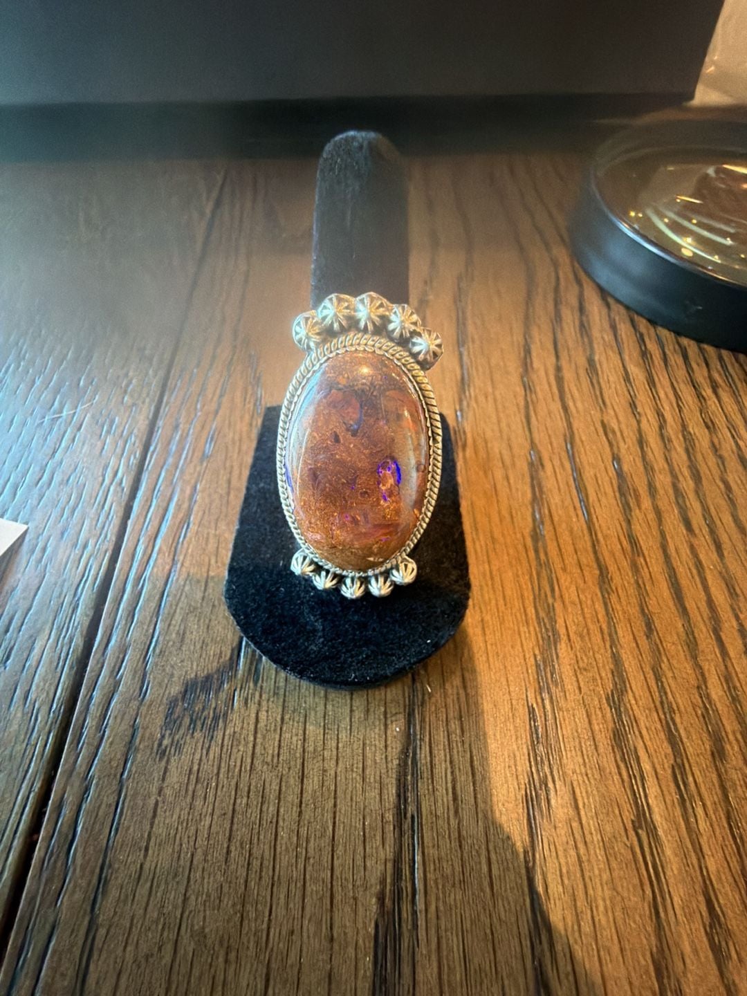 Mexican Fire Opal Ring Adjustable Size 6-8 Sterling Silver 2