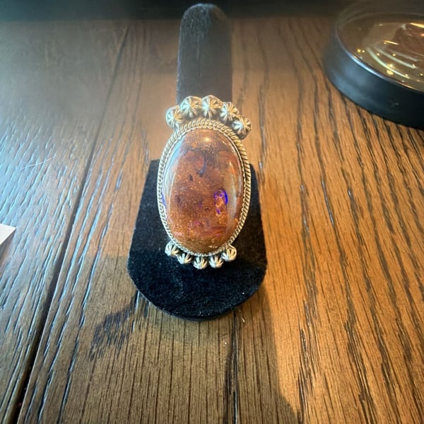 Mexican Fire Opal Ring Adjustable Size 6-8 Sterling Silver
