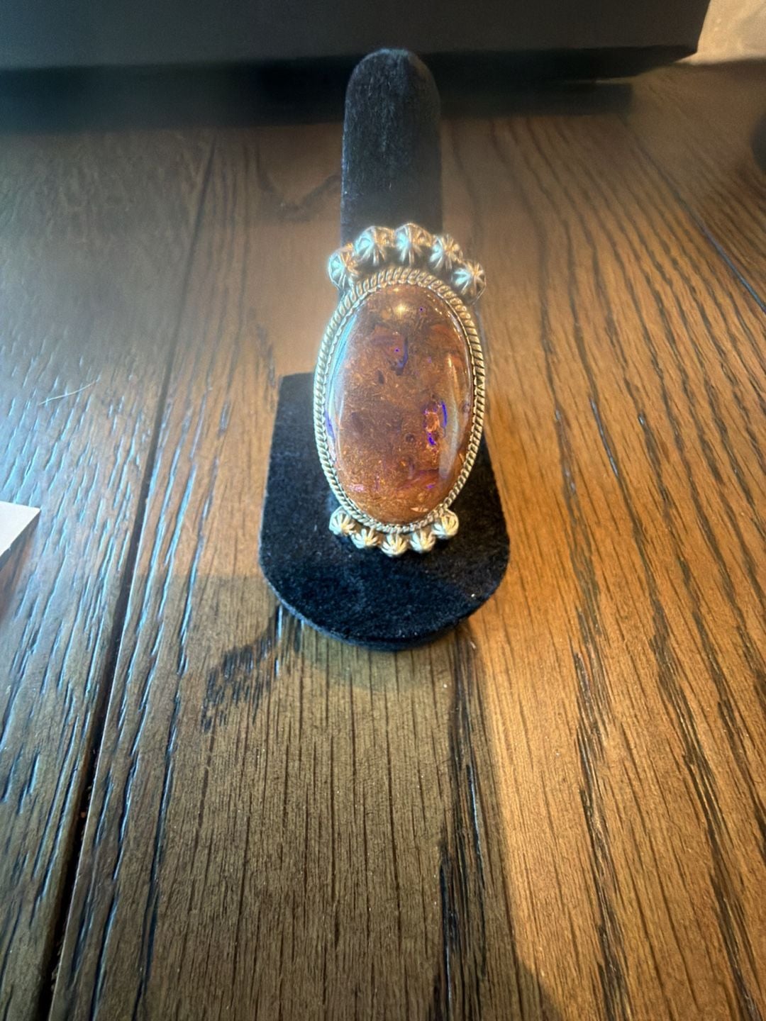 Mexican Fire Opal Ring Adjustable Size 6-8 Sterling Silver 3