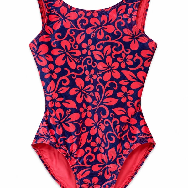 GK Elite Girls Gymnastics Leotard – Child Large – Floral Pink & Purple