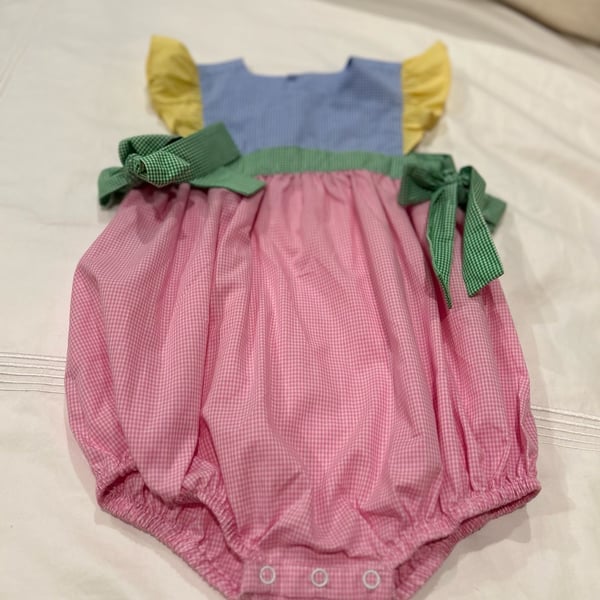 Remember Nguyen Baby Girl Bubble Romper Size 3T Pink Gingham Blue Yellow