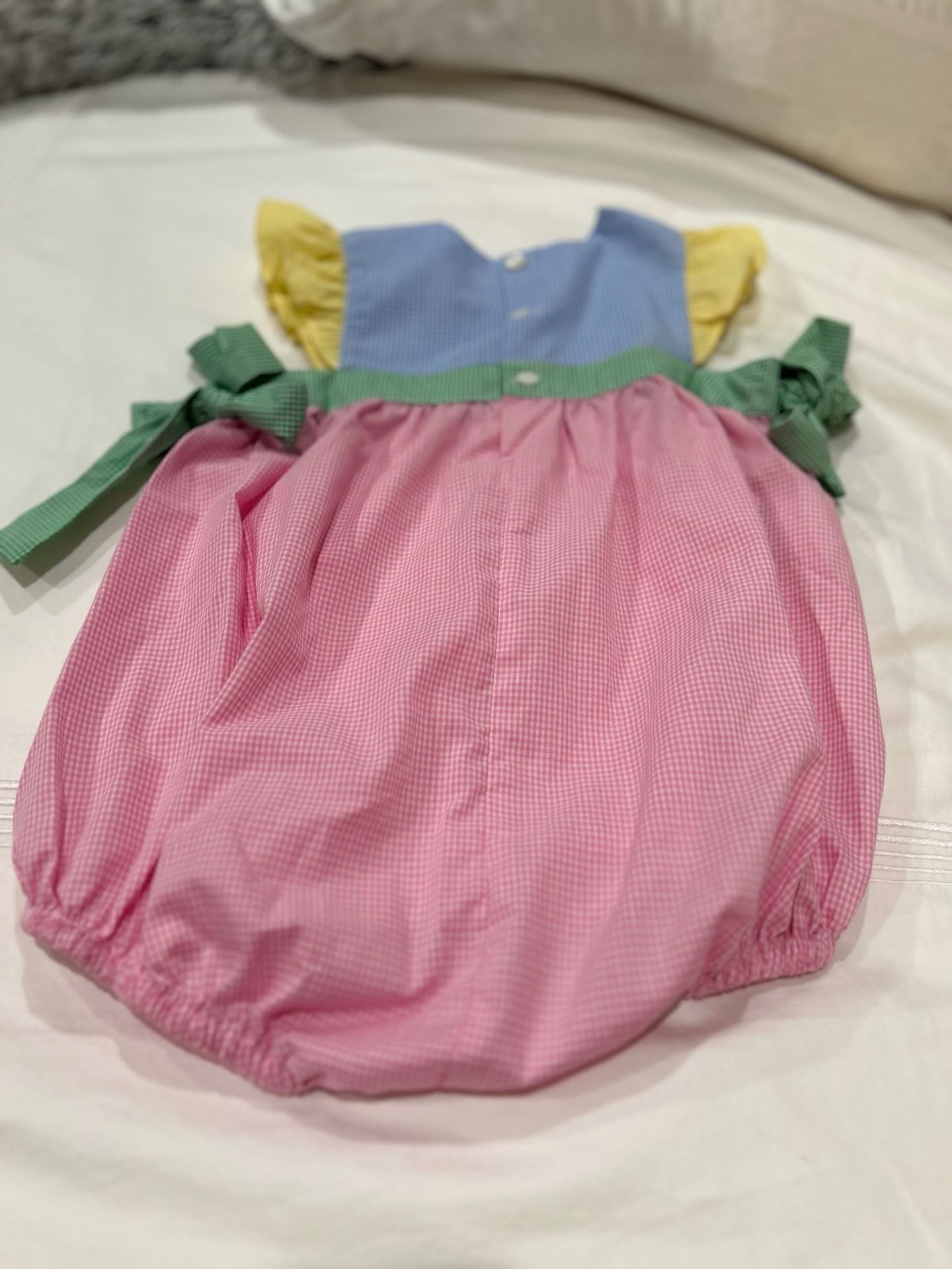 Remember Nguyen Baby Girl Bubble Romper Size 3T Pink Gingham Blue Yellow 3