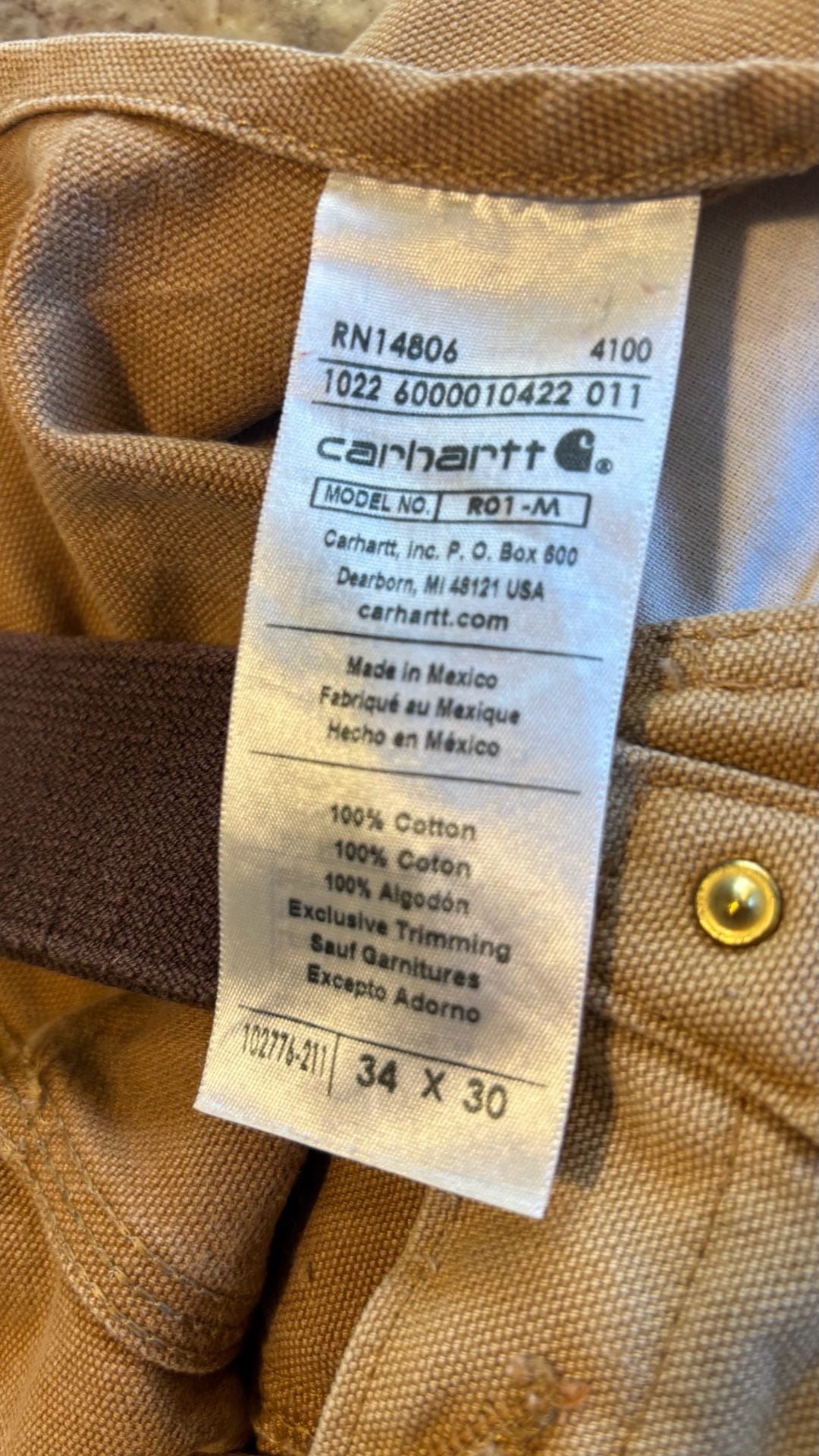 Carhartt R01-M Relaxed Fit Duck Bib Overalls 34x30 Brown 9