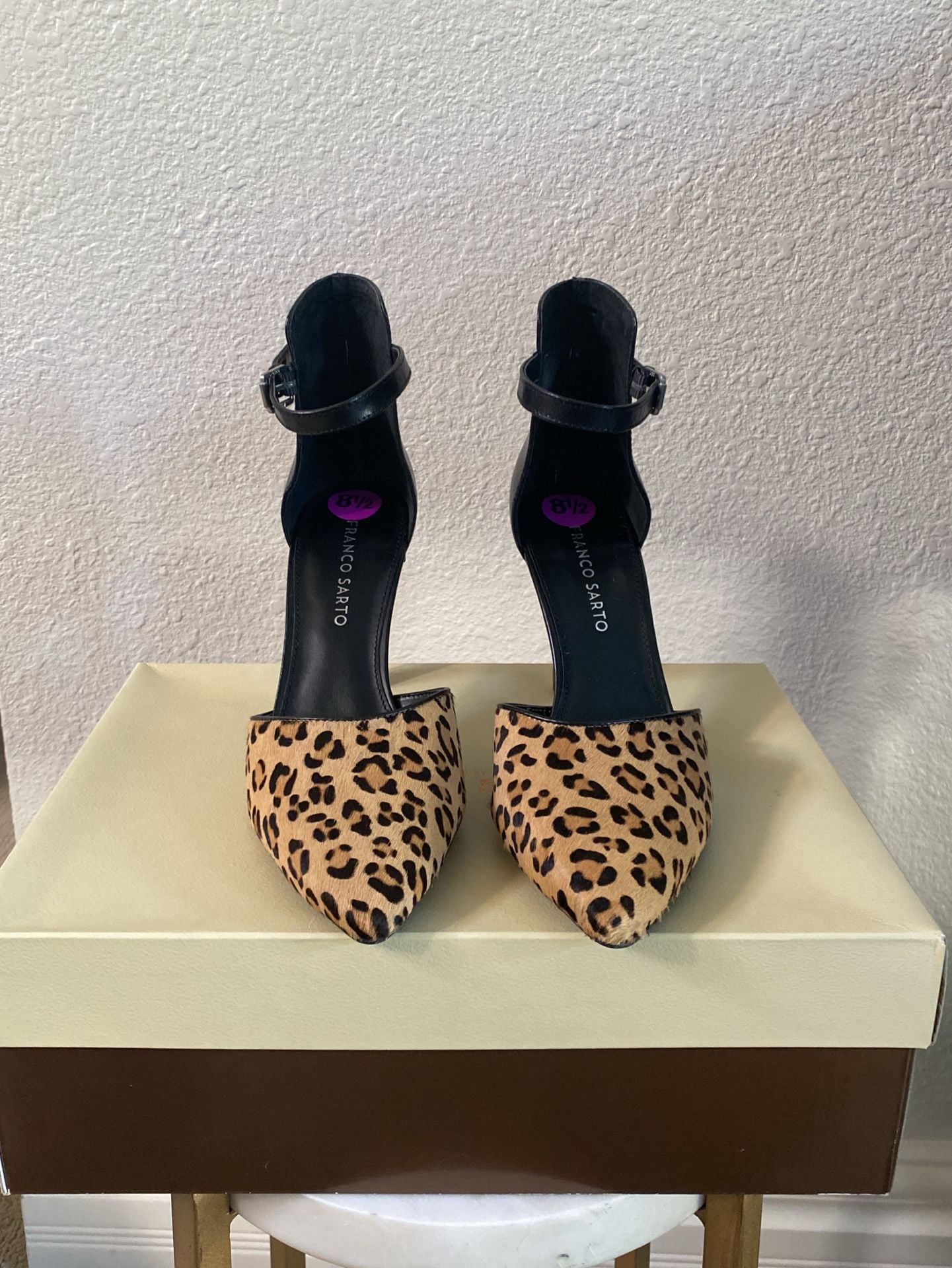 Franco Sarto Ankle Strap Heels Size 8.5 Leopard Calf Hair Leather 4