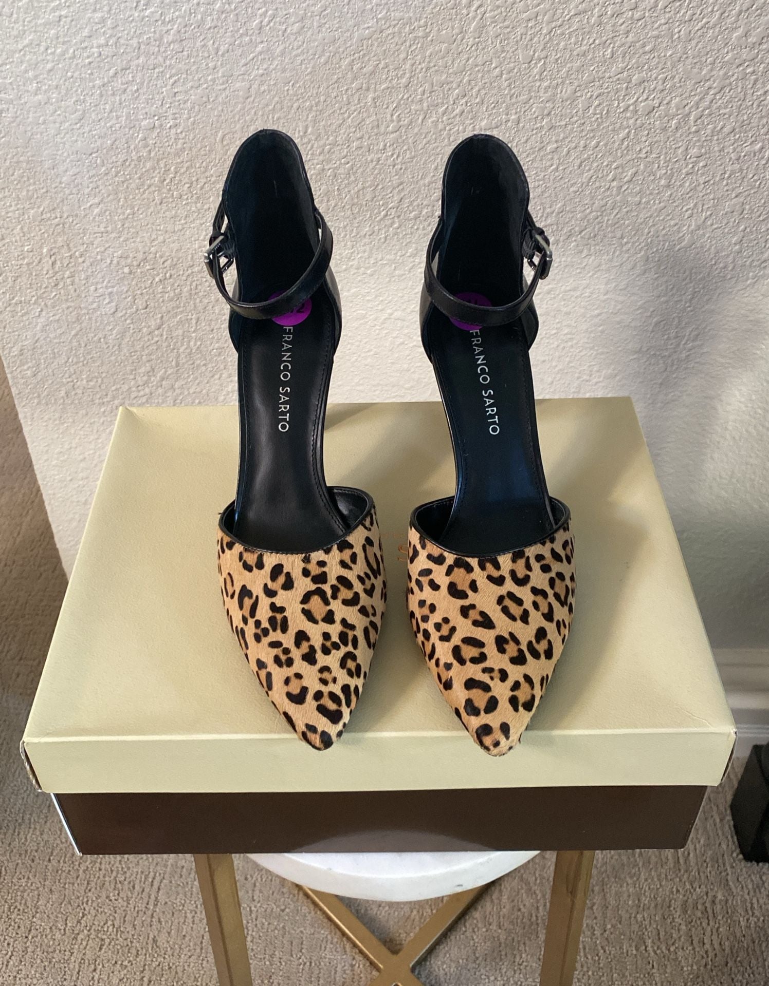Franco Sarto Ankle Strap Heels Size 8.5 Leopard Calf Hair Leather 5