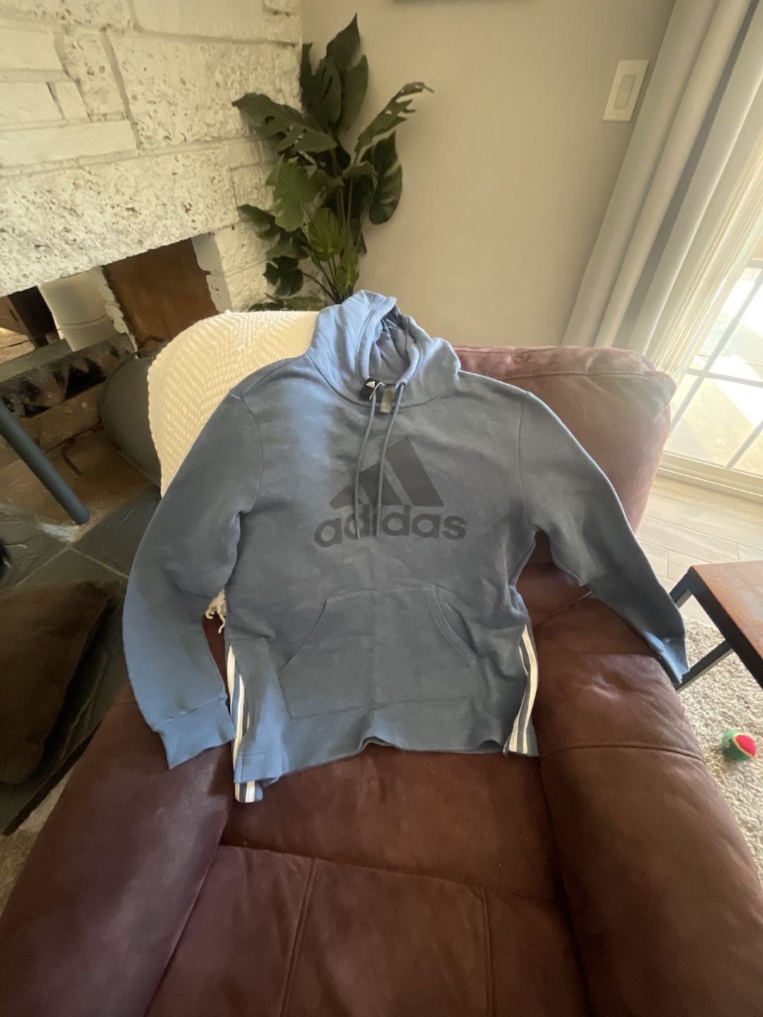 Adidas Pullover Hoodie Size M Blue Cotton Stretch Slit Casual Wear 2