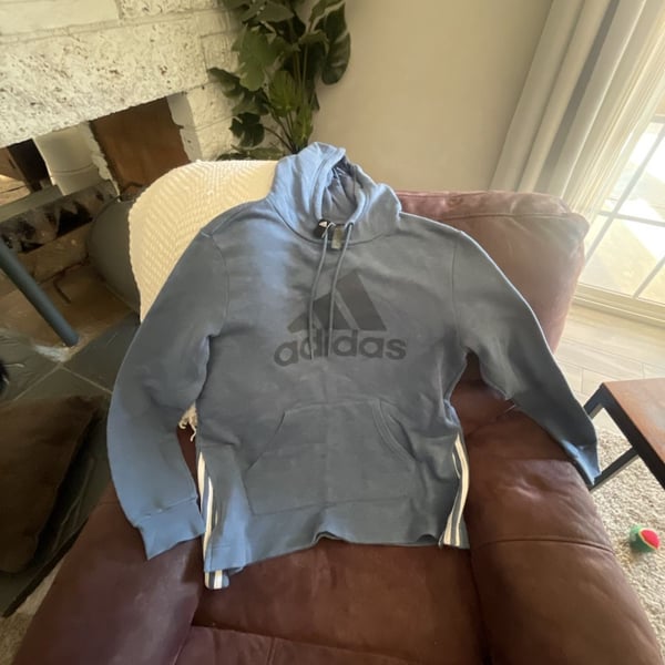 Adidas Pullover Hoodie Size M Blue Cotton Stretch Slit Casual Wear