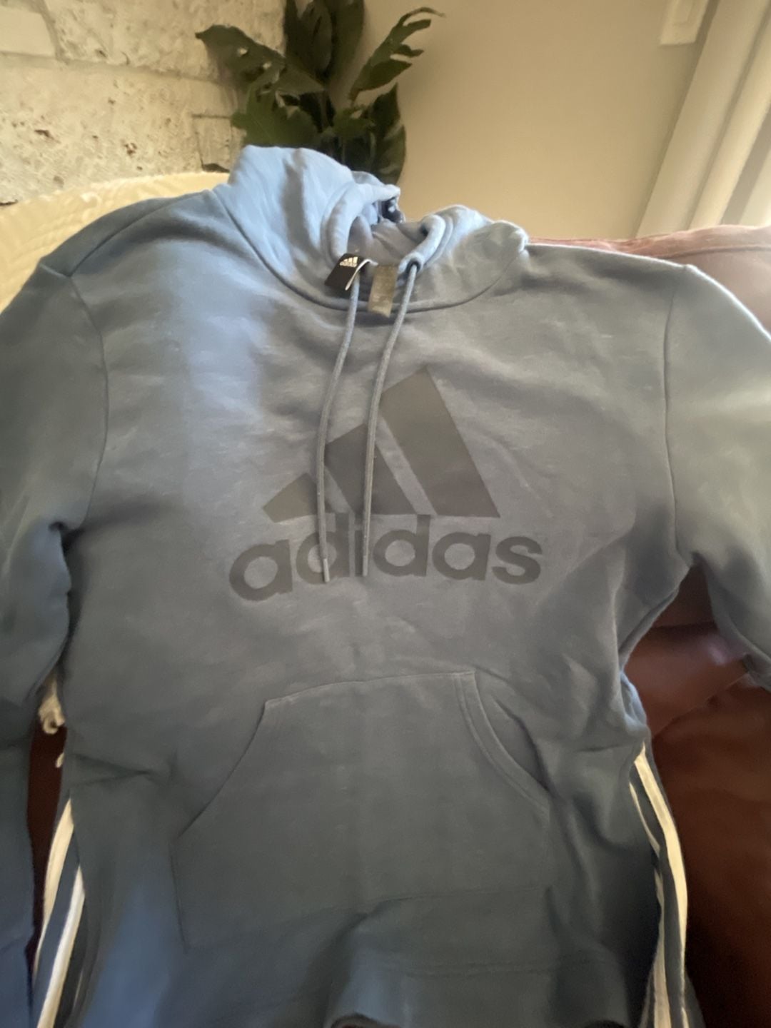 Adidas Pullover Hoodie Size M Blue Cotton Stretch Slit Casual Wear 3
