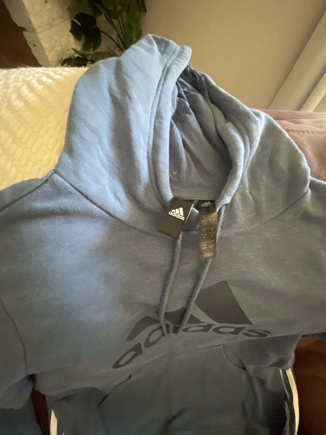 Adidas Pullover Hoodie Size M Blue Cotton Stretch Slit Casual Wear 4