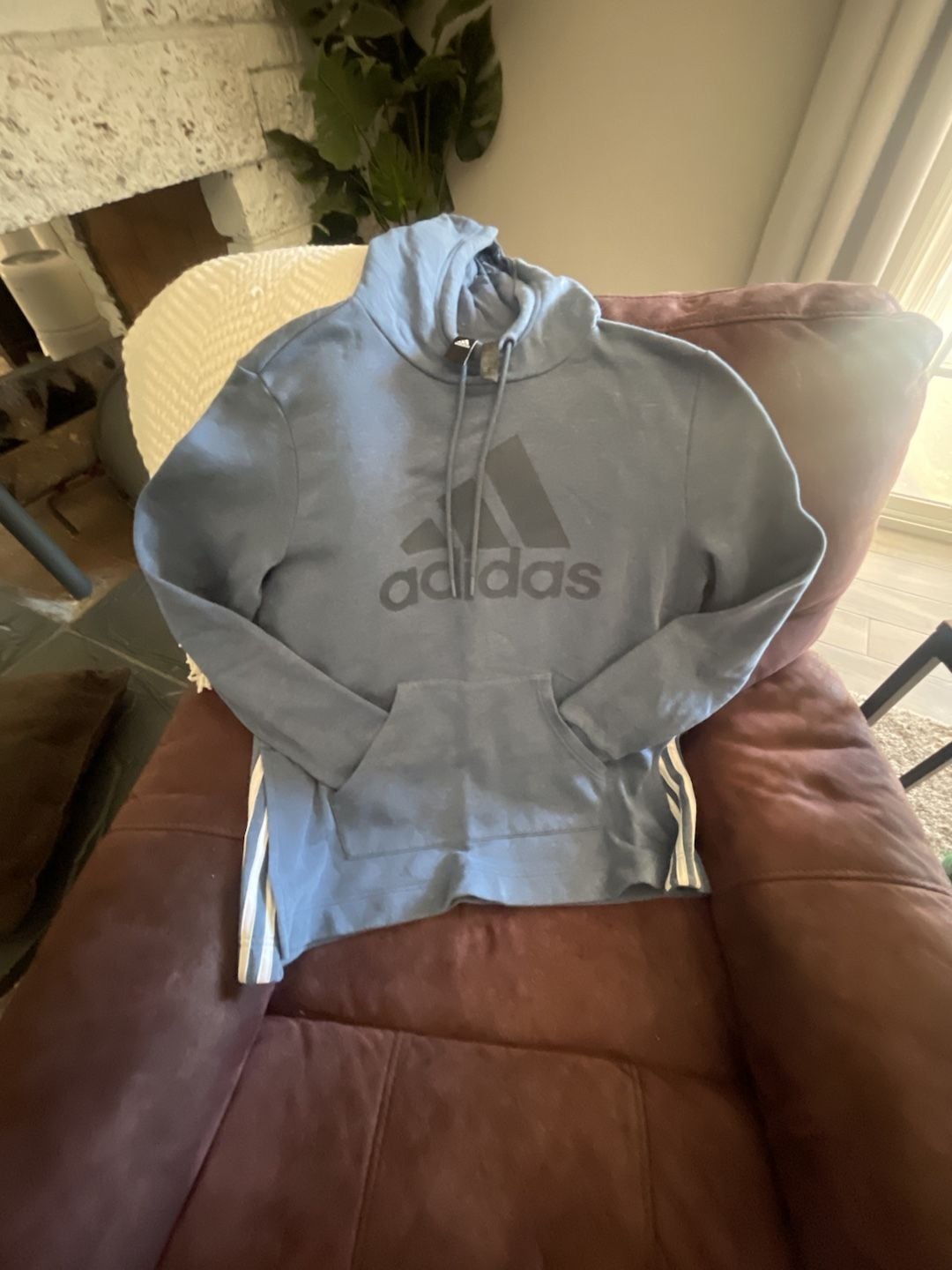 Adidas Pullover Hoodie Size M Blue Cotton Stretch Slit Casual Wear 5