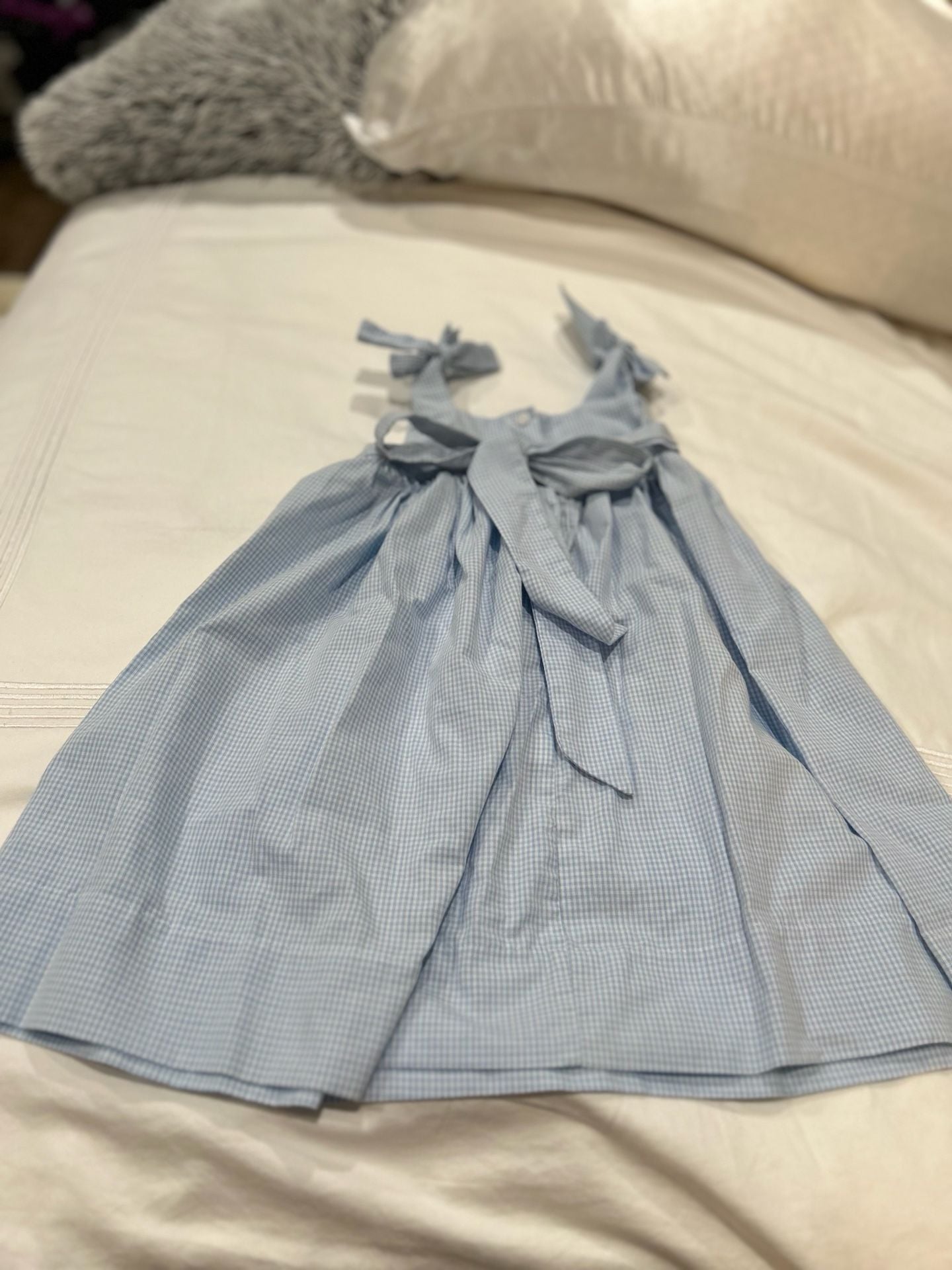 Lulu Bebe Blue Gingham Dress 24M with Bow Tie Details 3