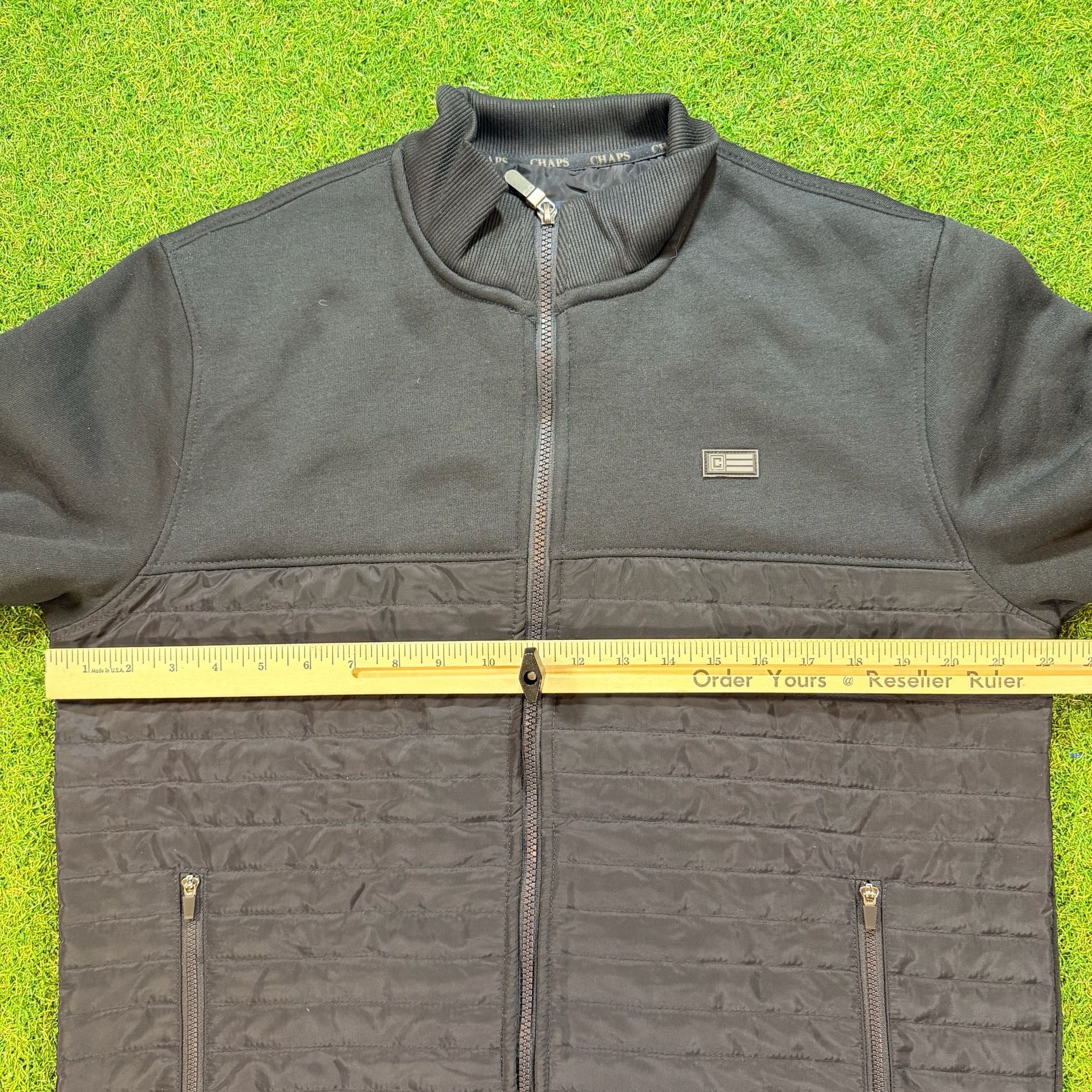 Chaps Navy Full Zip Fleece Jacket with Quilted Panel and Side Pockets 7