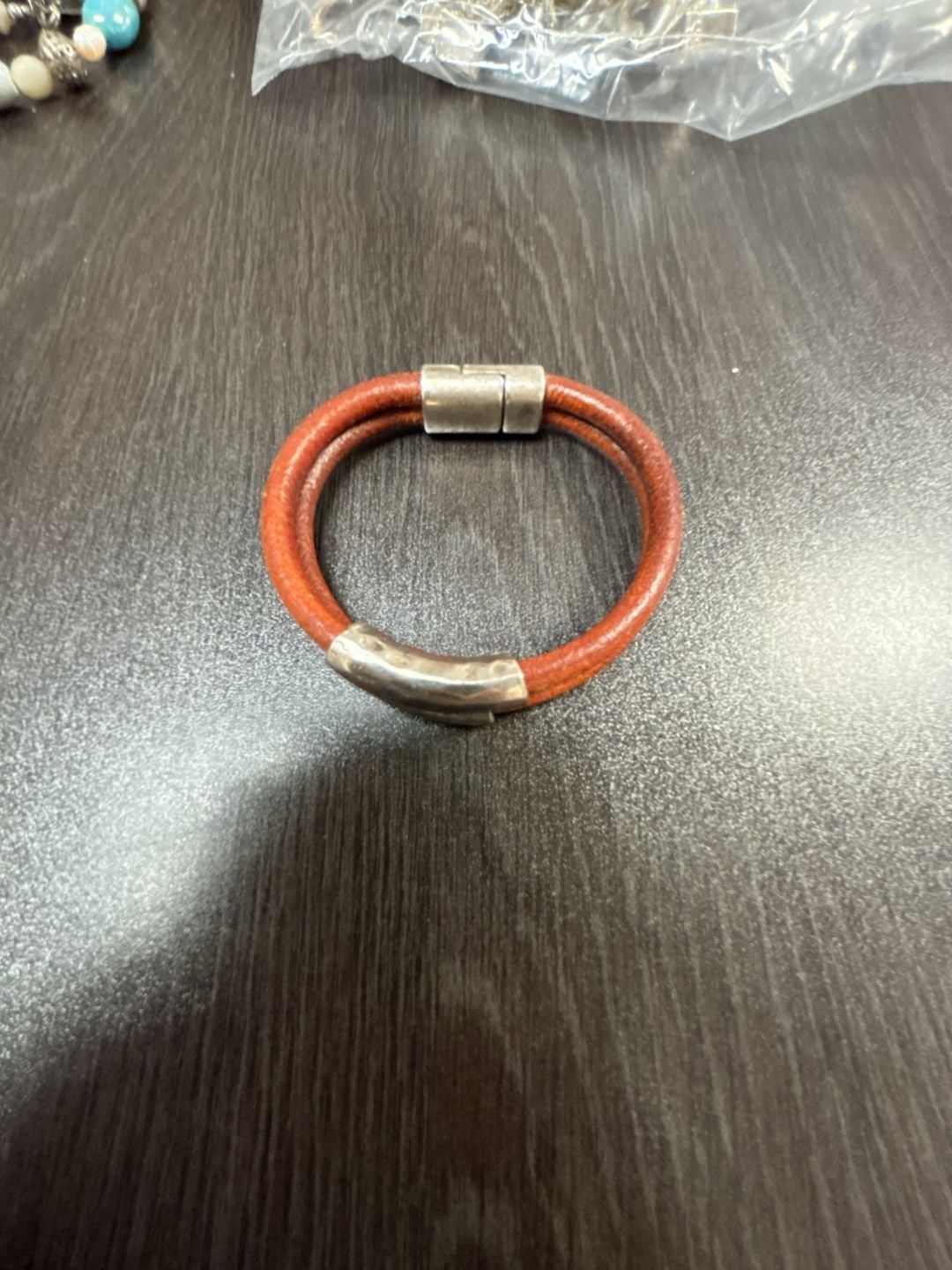 Leather Magnetic Clasp Bracelet Brown Silver Hardware 2