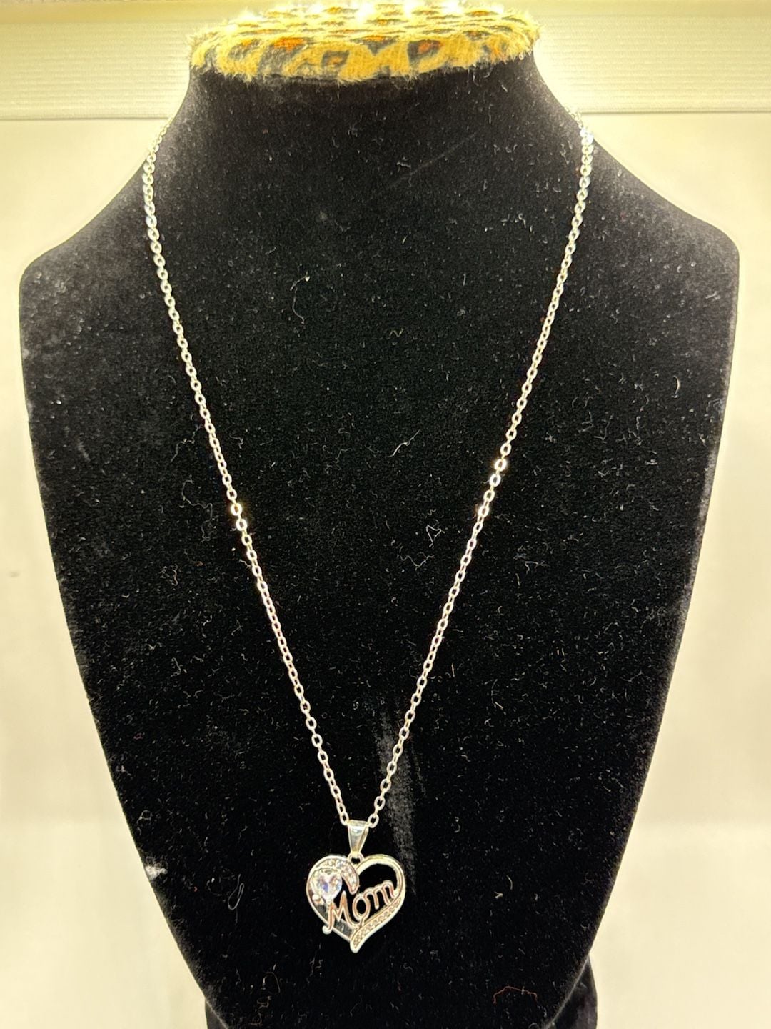Silver Tone Mom Heart Pendant Necklace with Crystal Stones 2