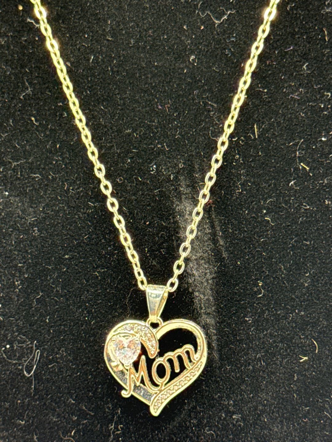 Silver Tone Mom Heart Pendant Necklace with Crystal Stones 3