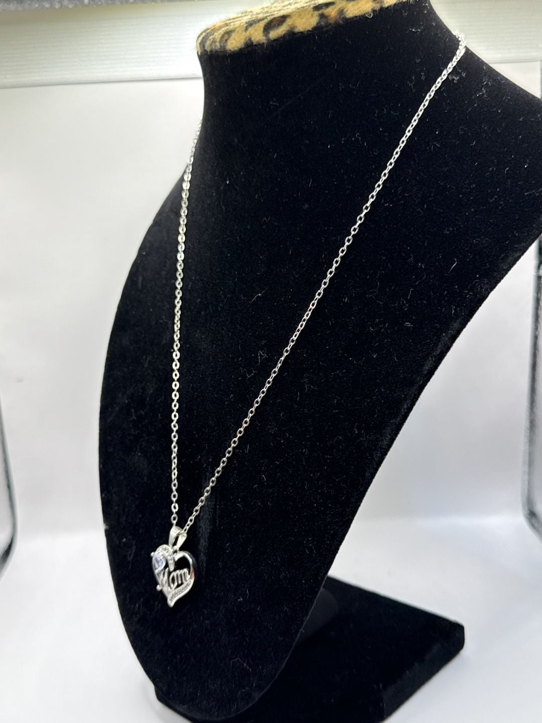 Silver Tone Mom Heart Pendant Necklace with Crystal Stones 4