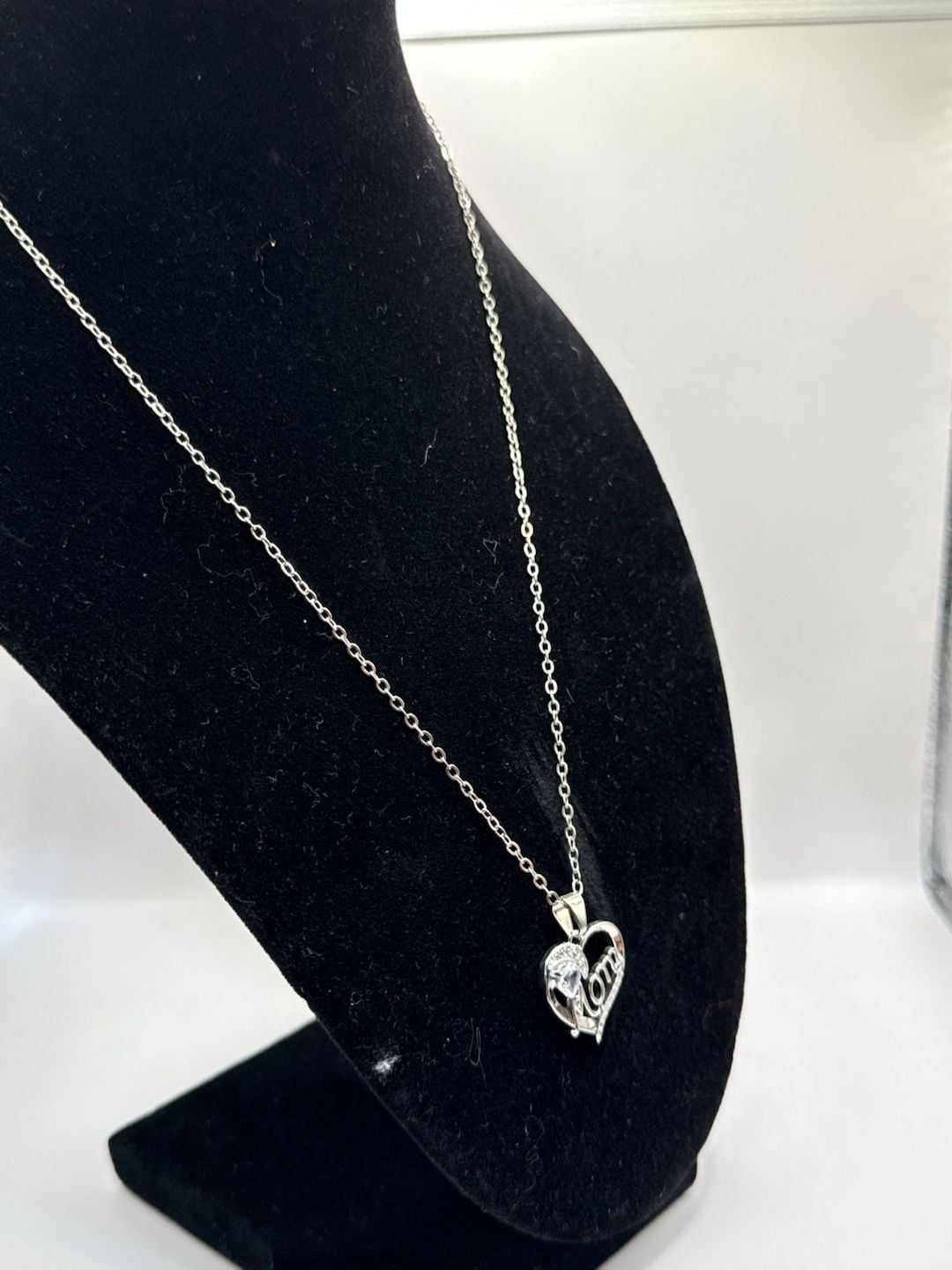Silver Tone Mom Heart Pendant Necklace with Crystal Stones 5