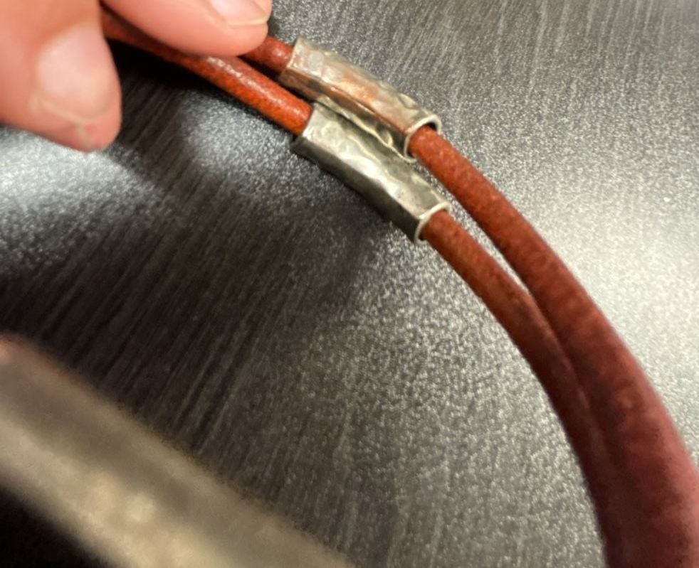 Leather Magnetic Clasp Bracelet Brown Silver Hardware 3