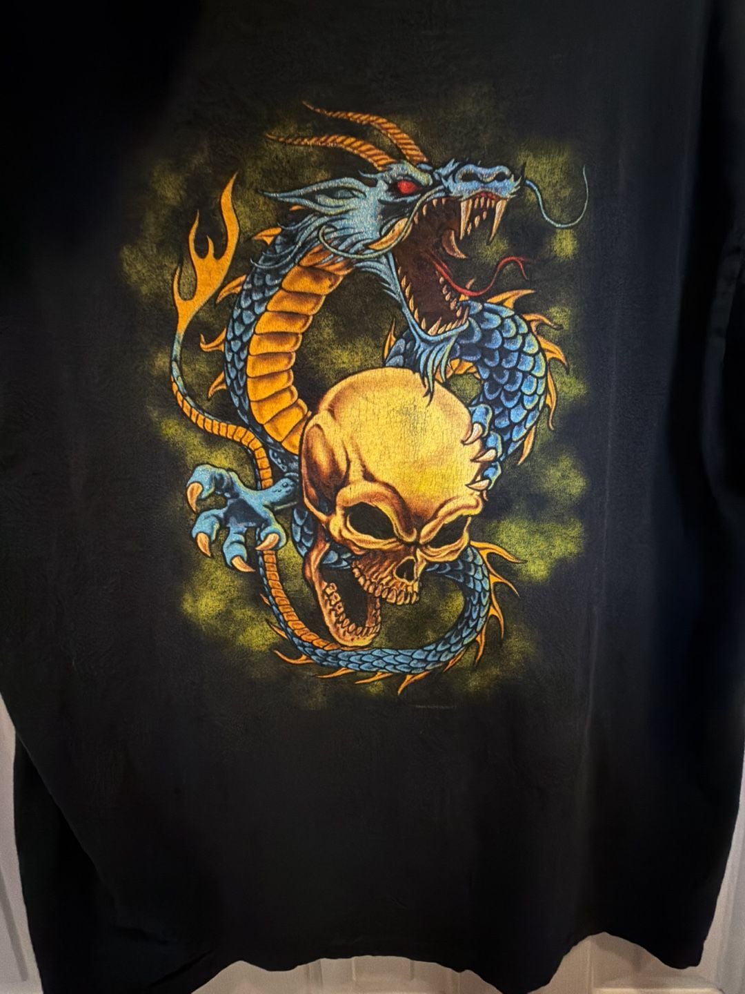M&O Knits Dragon Skull Graphic T-Shirt X-Large Black Heavyweight 2