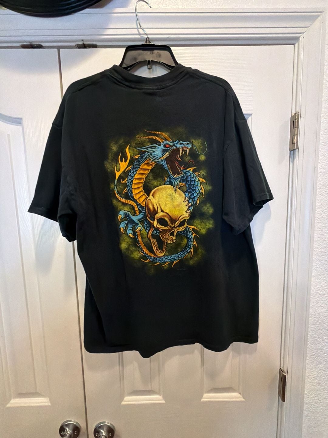 M&O Knits Dragon Skull Graphic T-Shirt X-Large Black Heavyweight 5