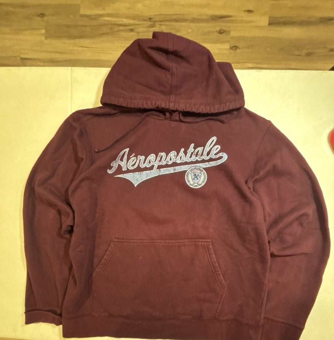 Aeropostale Hoodie Size L Maroon Cursive Script Y2K Sweatshirt 2