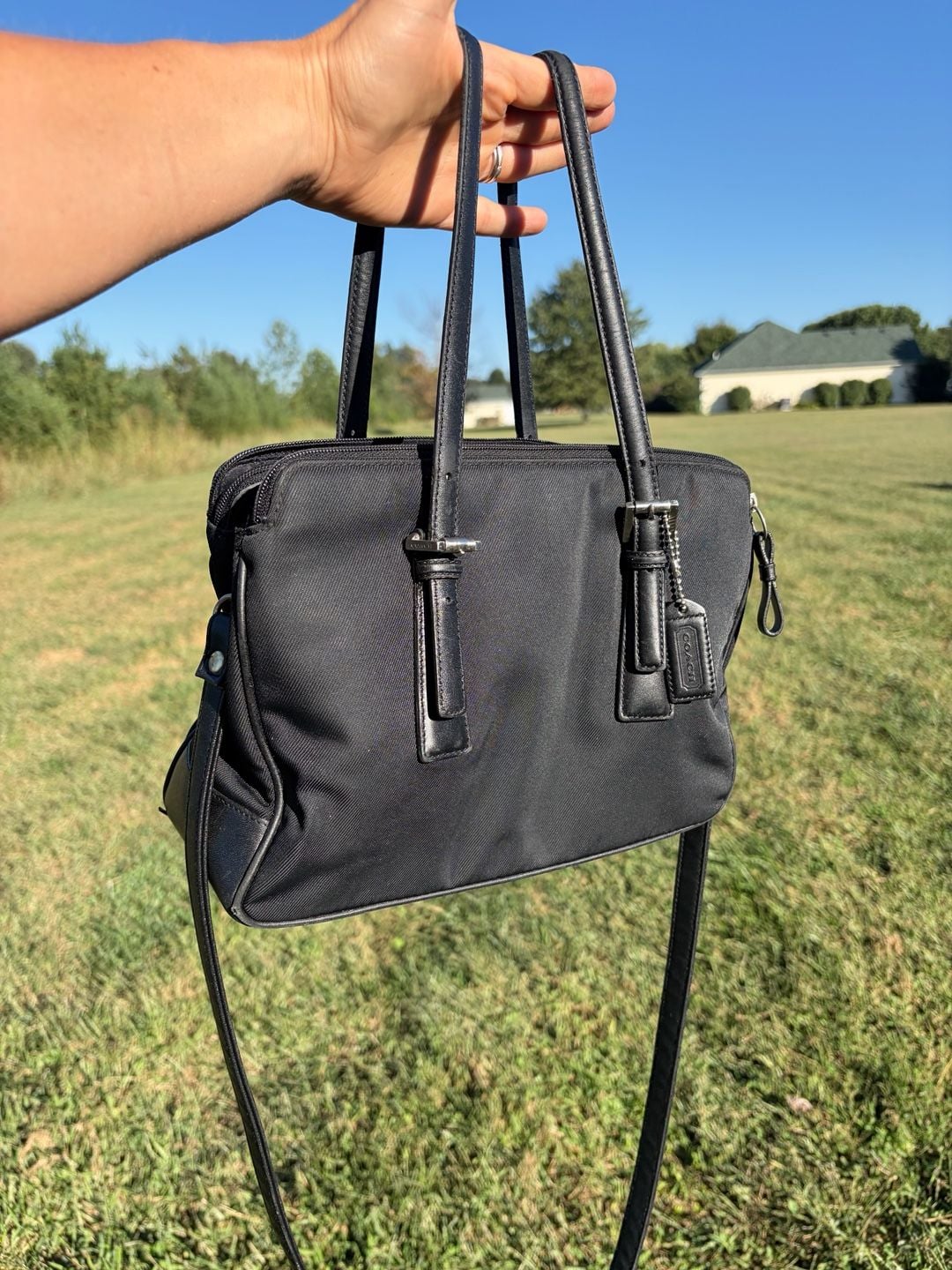 Vintage Y2K 2001 Coach Mercer 7436 Black Nylon Leather Satchel Crossbody 2