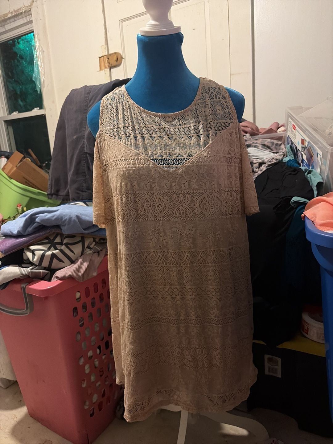 Torrid Beige Crochet Knit off the shoulder blouse with Short Sleeves 2