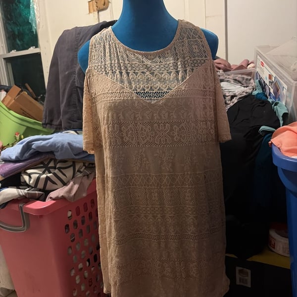 Torrid Beige Crochet Knit off the shoulder blouse with Short Sleeves