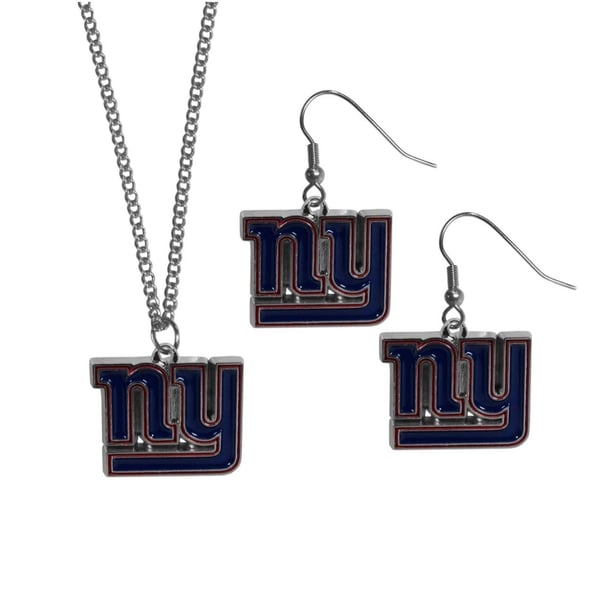 New York Giants Dangle Earrings & State Necklace Set - ,