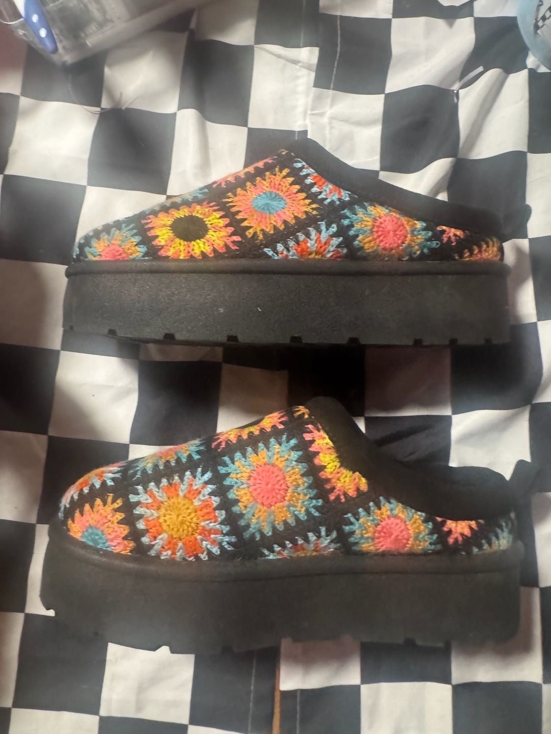 Bamboo Crochet Platform Clog Black Colorful Floral 5