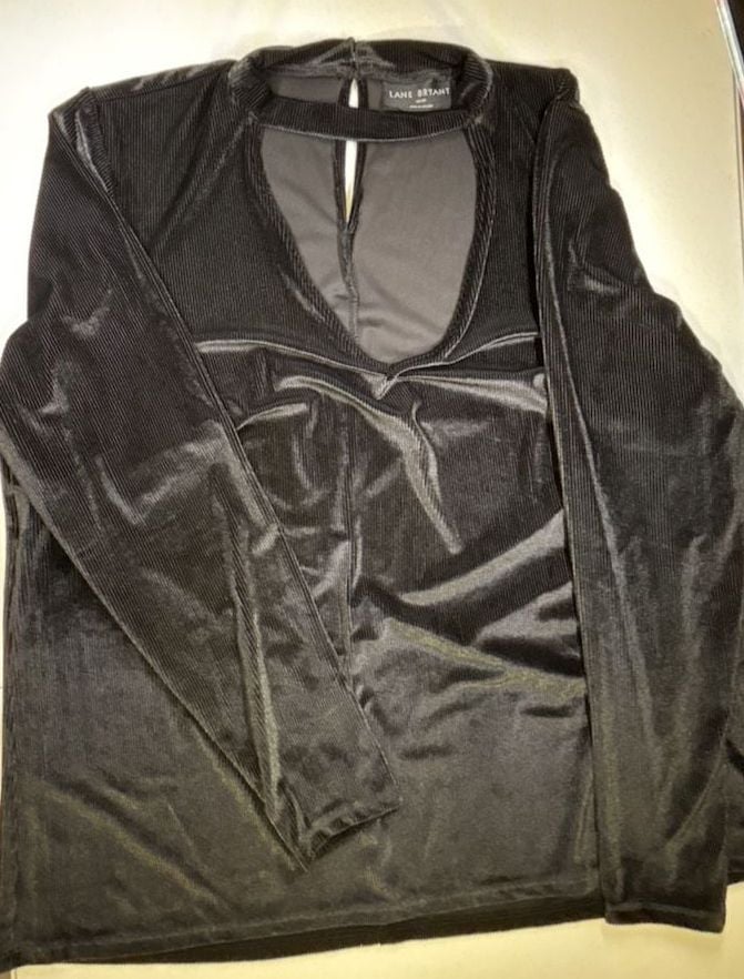 Lane Bryant Velvet Choker Top Black Cutout Long Sleeve 1